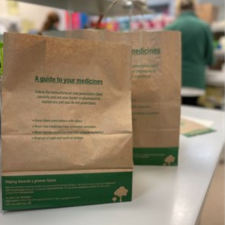 Photograph of recycled paper pharmacy bags 